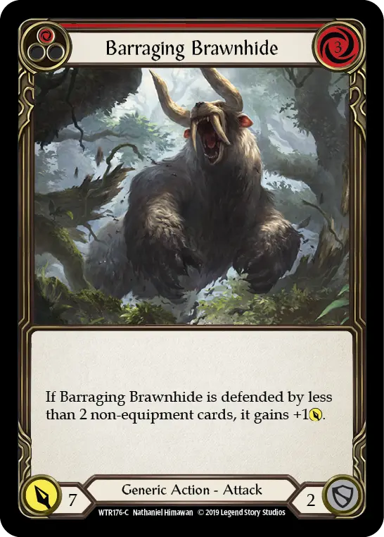 Barraging Brawnhide card image, pitch 1