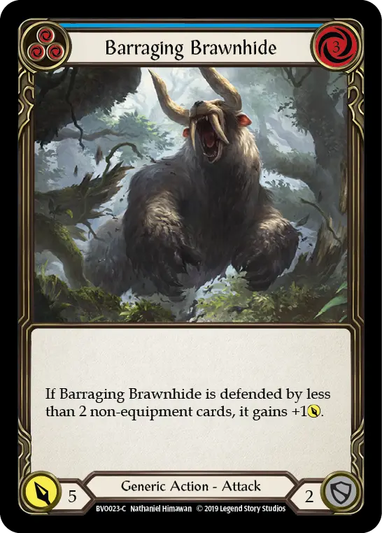 Barraging Brawnhide card image, pitch 3