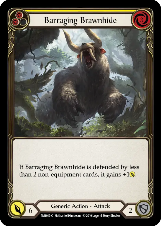 Barraging Brawnhide card image, pitch 2